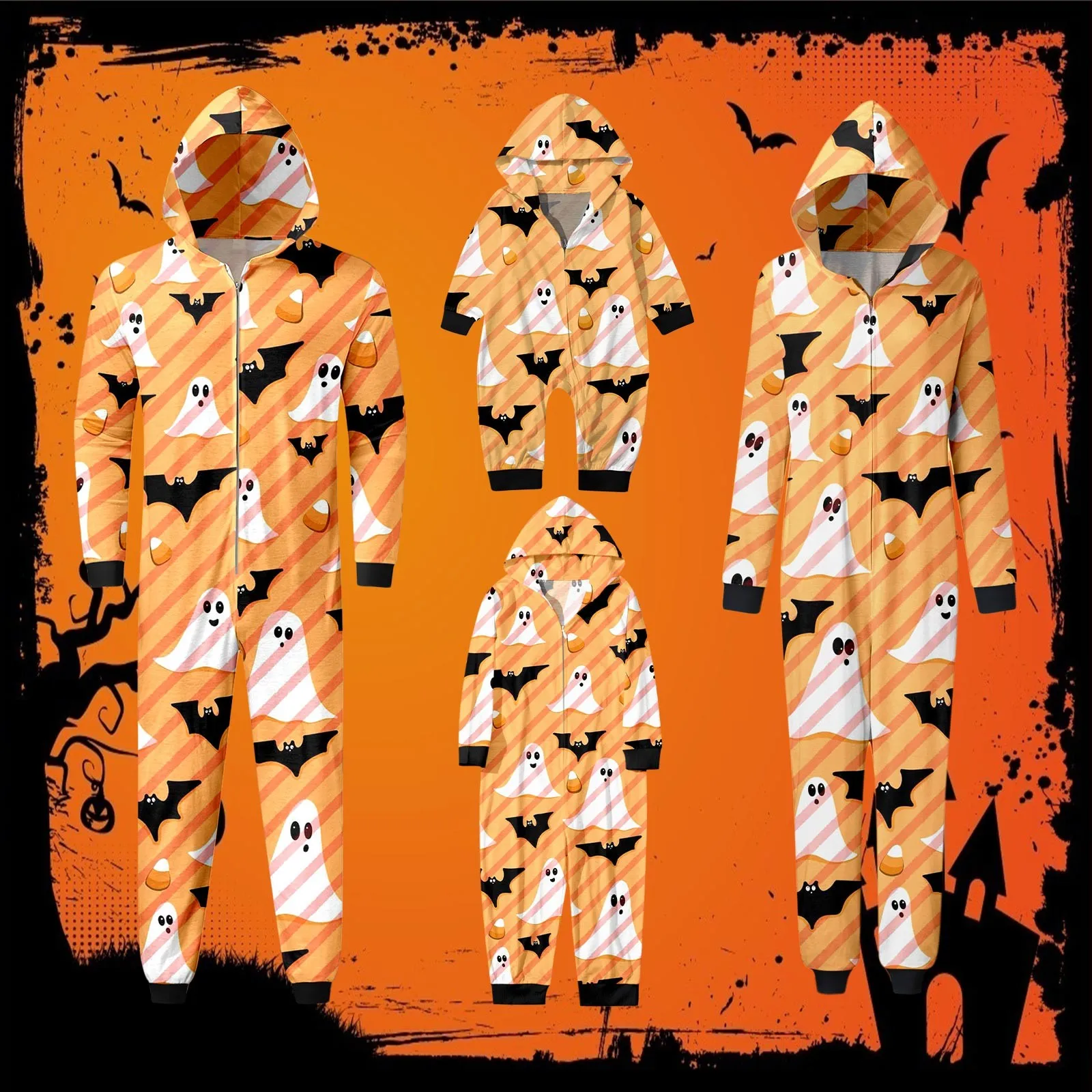 

2024 New Family Matching Pajamas Set Adults Kids Baby Rompers Halloween Party Outfits Loose Sleepwear Family Look Ghost Pyjamas