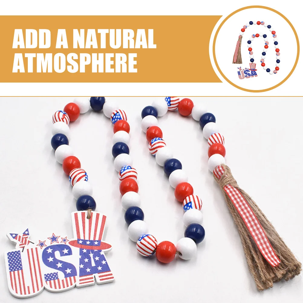

Wooden Bead Garland Patriotic Decor Hanging Home Rustic Beaded Garlands Independence Day Tassel Beads Wooden Bead String