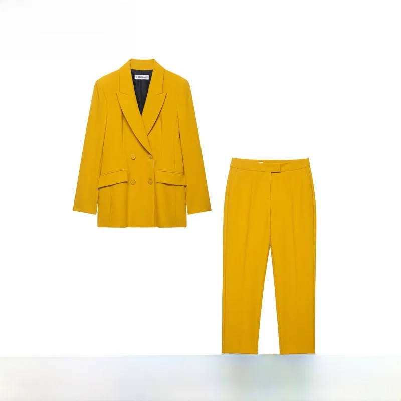 Early Autumn New Arrival Women's Fashion Set with Shoulder Pads High Waist Long Pants ZR Style High Quality Polyester Fiber