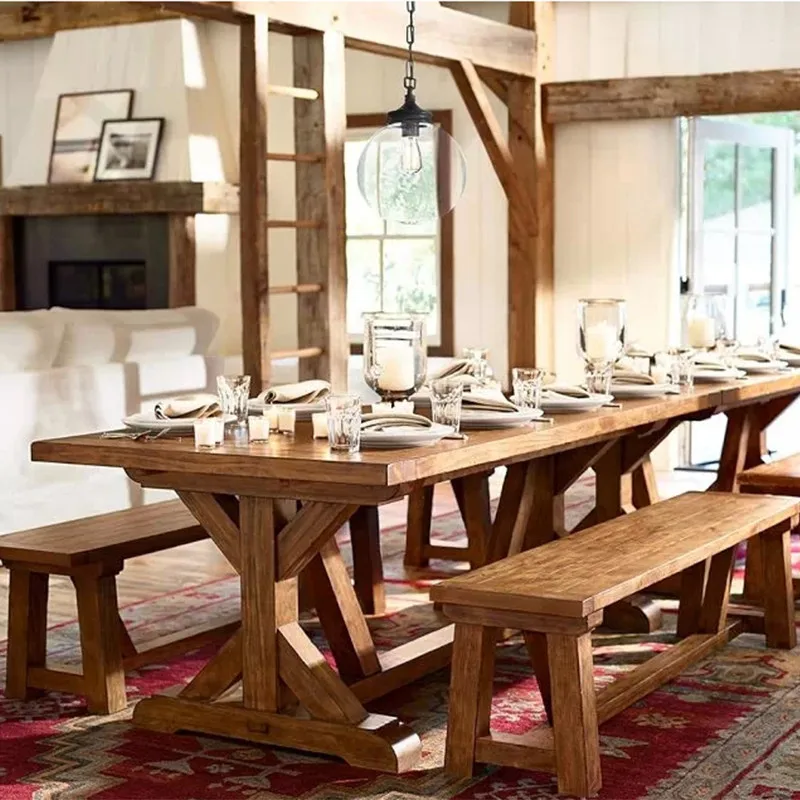 American old dining table American retro solid wood conference table long table Internet