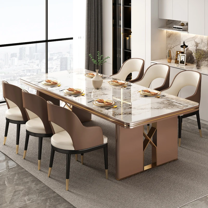 Light Luxury Italian Rock Plate Dining Table and Chair, Modern and Simple Household Small Unit Rectangular Western Dining Table