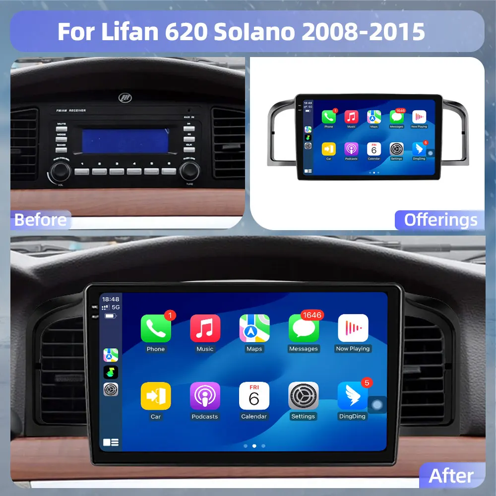 Lifan 620 Solano 2008 2015 멀티미디어 블루투스 플레이어, 내비게이션 GPS 카플레이, 오토라디오 스테레오, 5G WIFI, 안드로이드 13