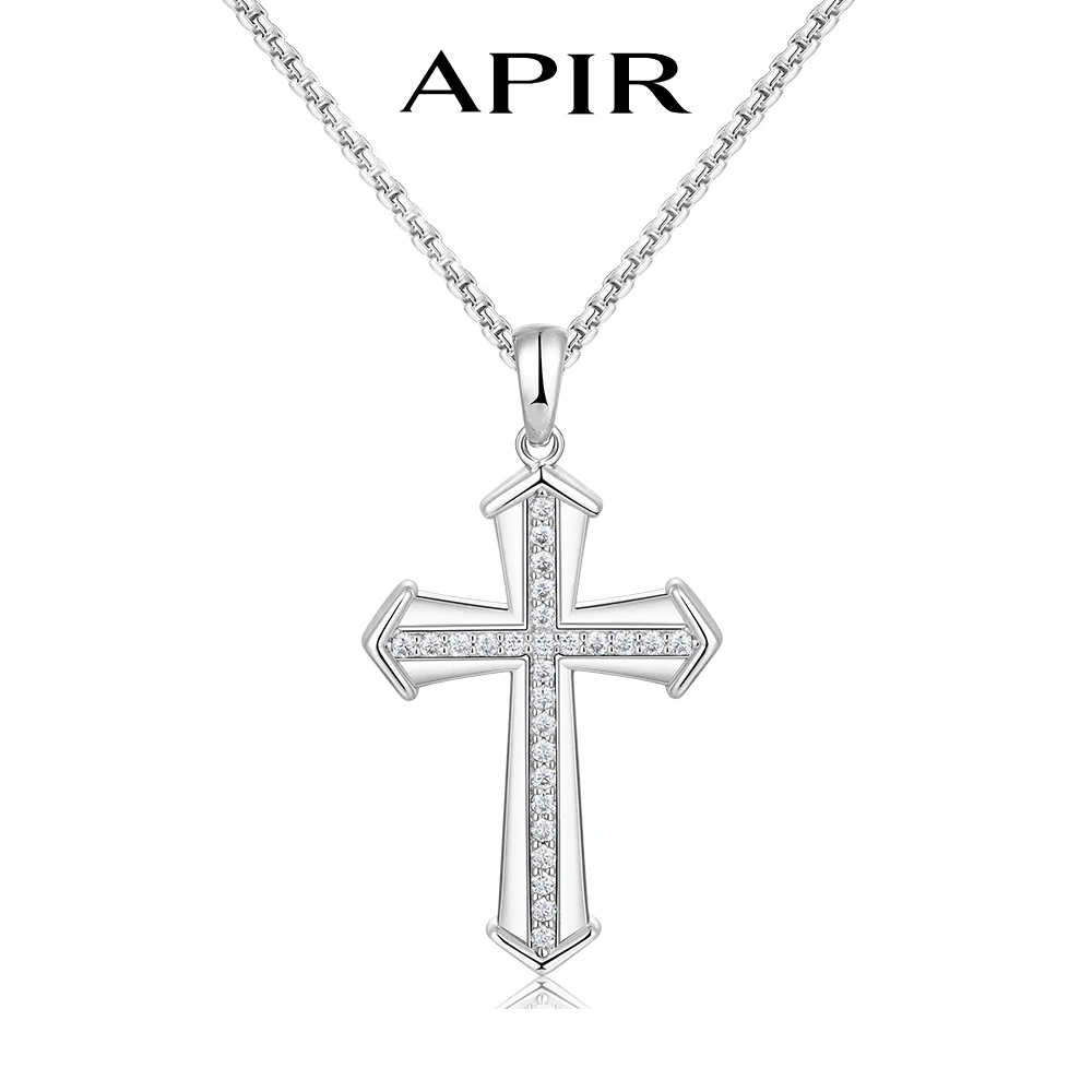 APIR Inlay D Color Moissanite Cross Necklace Unisex S925 Sterling Silver Diamond Necklaces  Box Chain Hip Hop  Fine Jewelry Gift