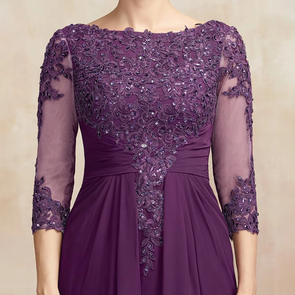 Purple Strapless Mother of Bride Dresses 3/4 Sleeve Wedding Party Dresses for Women 2025 Summer New Chiffon Beach Robe De Soirée