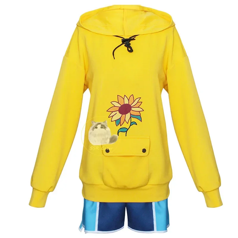 Anime Ohto Ai Cosplay Wonder Egg Priority Cosplay Costumes Hoodie Yellow Sunflower Pullover Sweatshirt Shorts Wig Hairpin Women