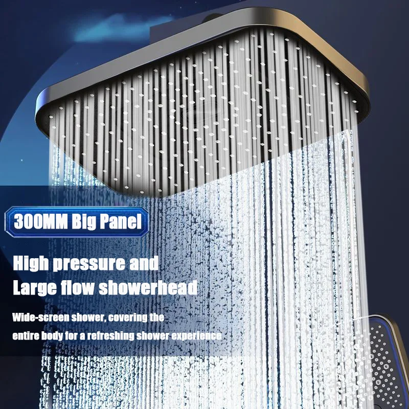 

12 Inches Big Panel Large Flow Ceiling Mounted Supercharge Shower Head Set 6 Modes High Pressure Abs Rainfall Bathroom Shower ﻿