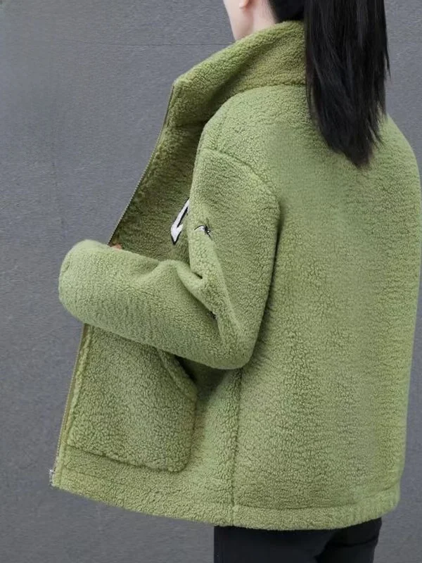 

Женская утепленная флисовая куртка на молнии, повседневная, свободного кроя, с длинными рукавами, теплая, из полиэстера с имитацией овечьего пуха