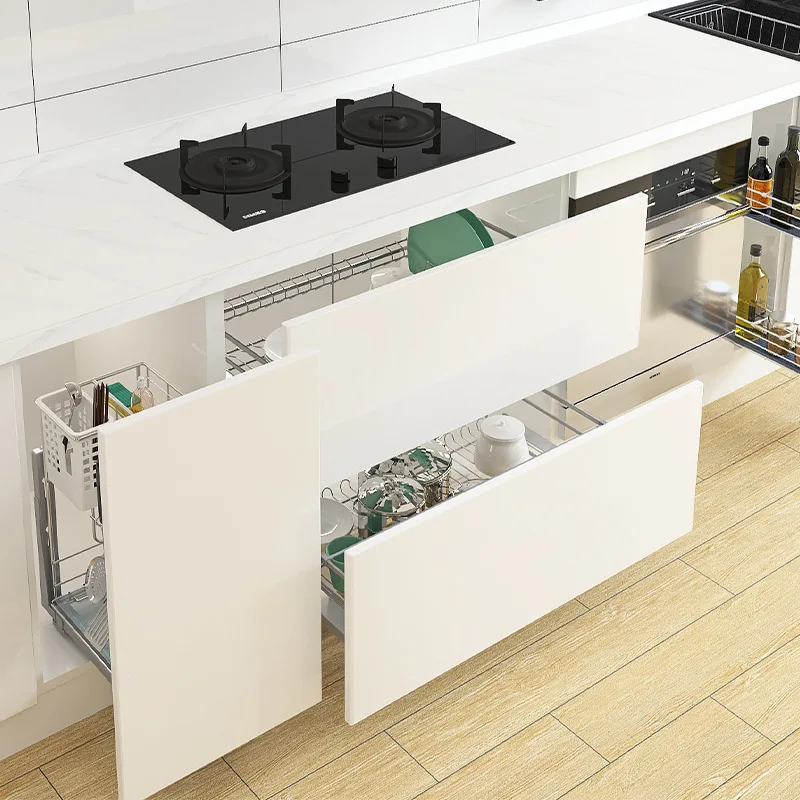 

Kitchen cabinets Stainless steel pull basket Double drawer type dishes storage Seasoning pull basket