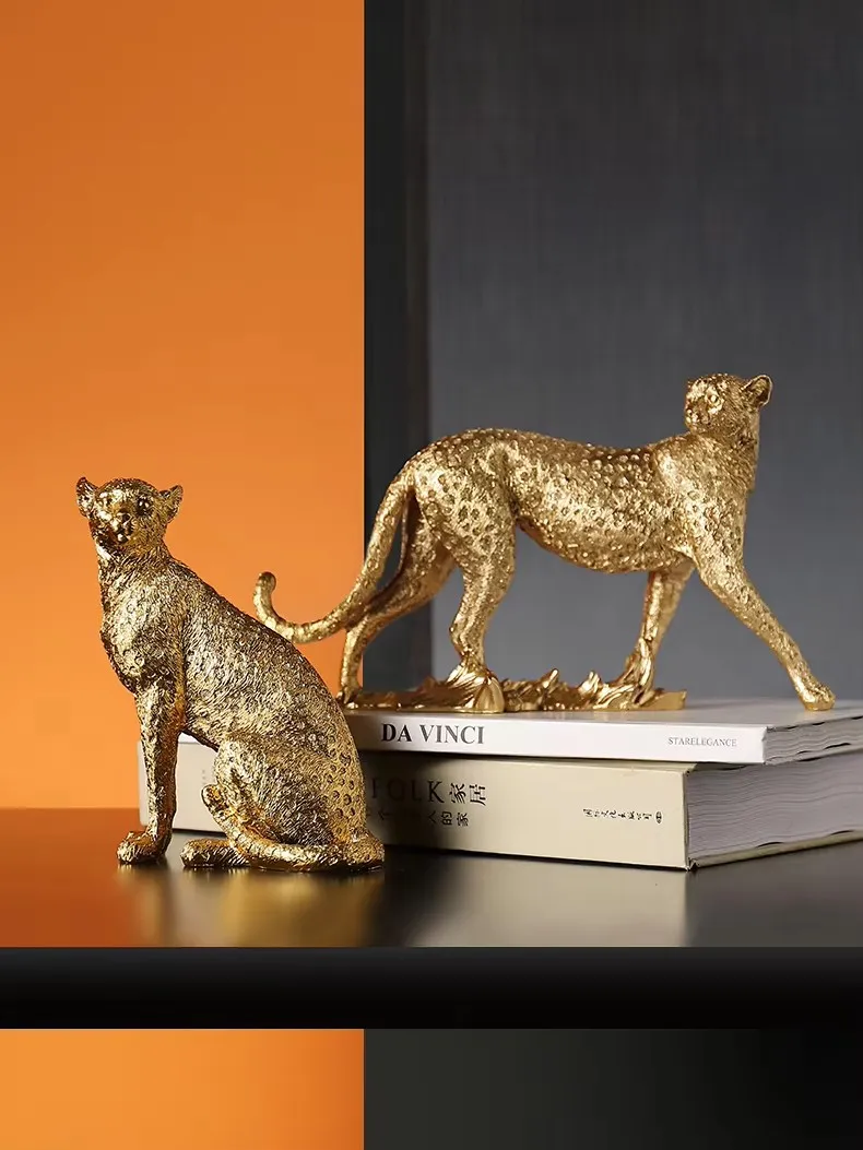 

Retro Cheetah Statue Animal Figurine Panther Leopard Sculpture Home Office Table Desktop Decor Ornaments Gifts