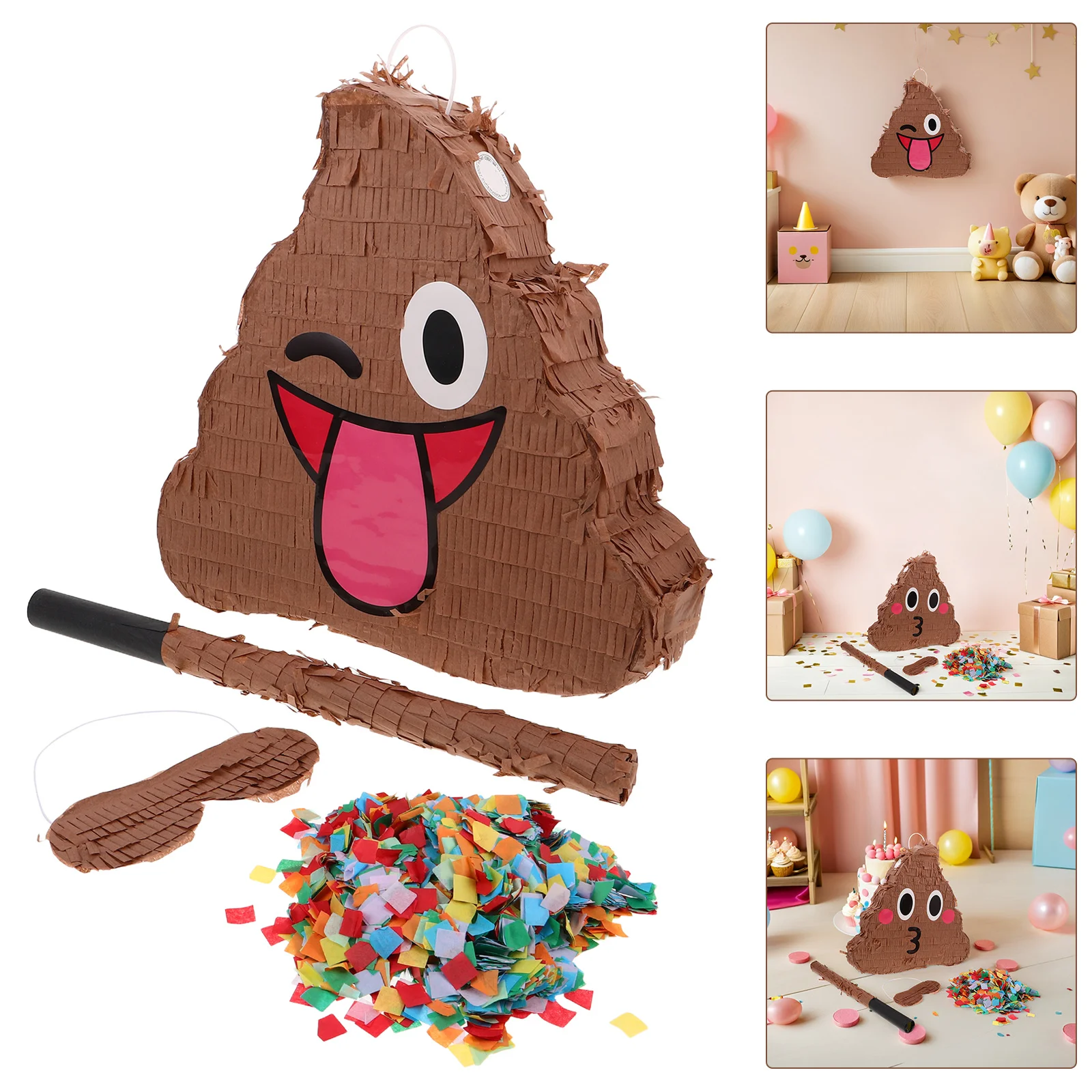 

1 Set Poop Pinata Bundle Funny Emoticon Hanging Decoration For Birthday Party Games Indoor Outdoor Use Confetti Blindfold
