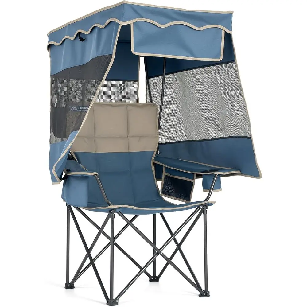 

Кемпинговое кресло с навесом, увеличенное складное кресло для отдыха на природе, рыбалки, с мягкой обивкой, подстаканником, сумкой-холодильником, размер S
