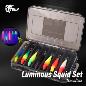 Leysun-fisheries, luminous, horizontal squid jig, wood shrimp, octopus, squid, saltwater baits, squid hook, 14pcs set 12 Main Sales Artificial Camarao - №11