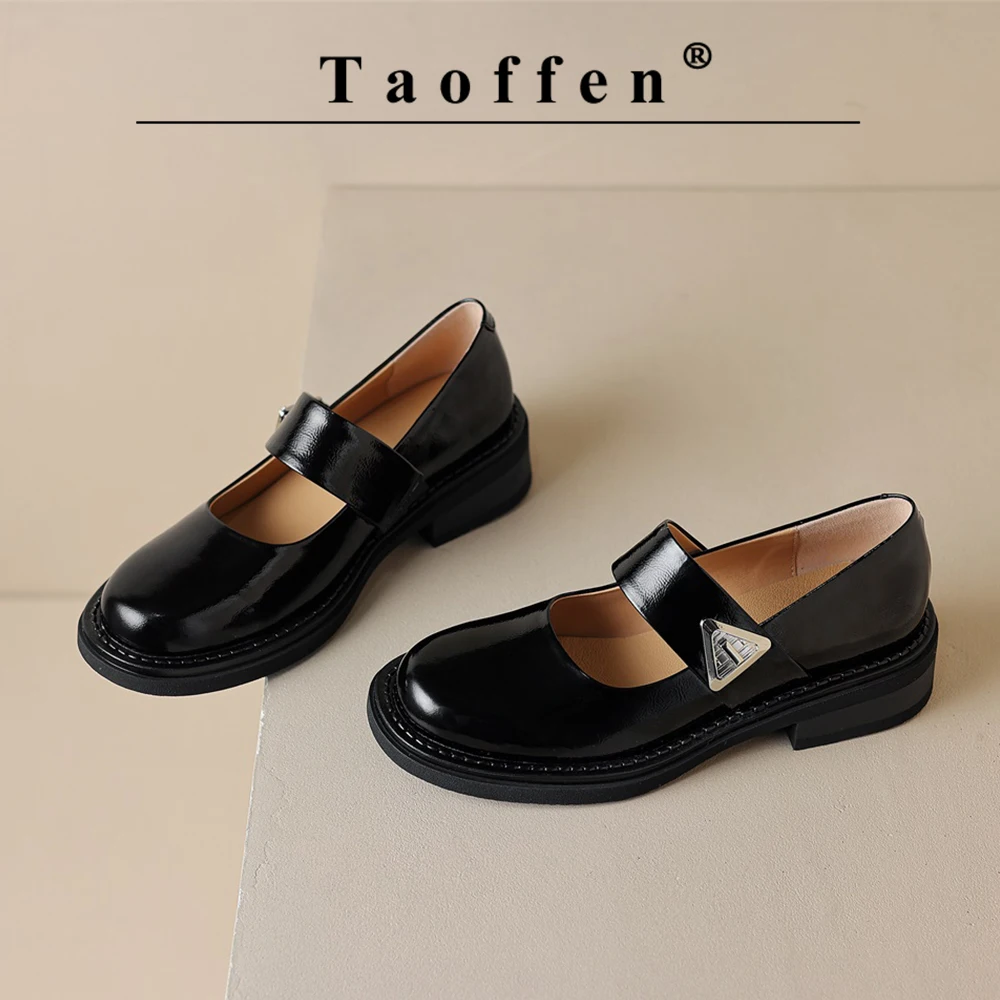 

Taoffen Casual Mary Janes Loafers Women Solid Metal Decoration Elastic Band Loafers Mature Round Toe Thick Sole Office Shoes