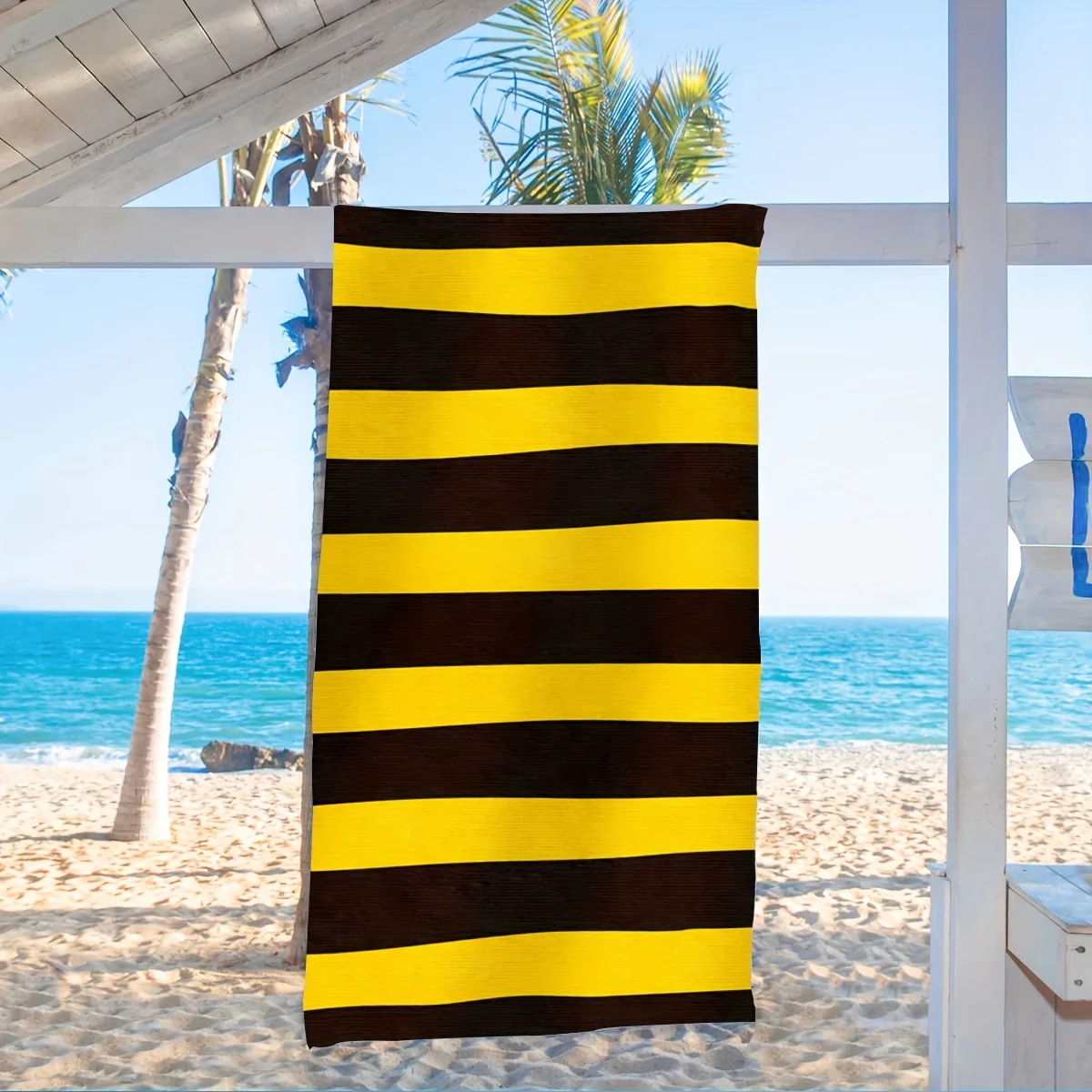 

Yellow Brown Stripe Beach Towel 2D Oversized Quick Dry Sand Free Towel for Beach Pool Swimming Travel Soft Absorbent Towel Gift