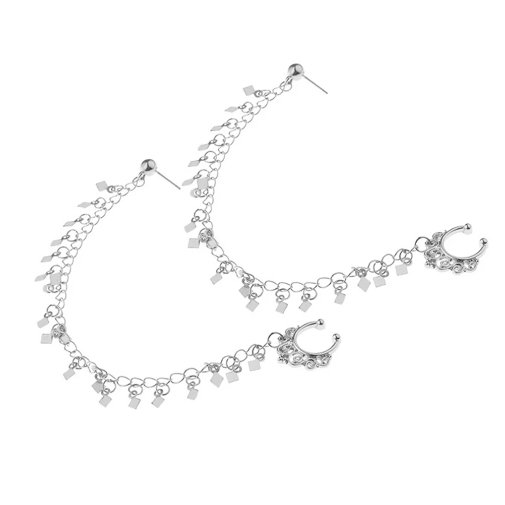 

2 Pcs Nose Rhombus Tassel Earrings Punk European and American to Clip Chain
