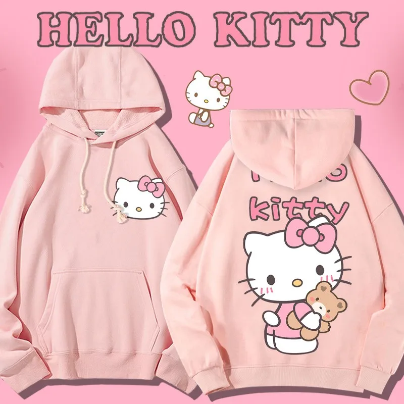 

Cartoon Hello Kitty Hoodie Women Fashion Brand Lazy Sanrio Hellokitty Co-branded Clothes Coat Cotton