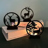 Creative Ins Style Metal Ornaments Candle Holders Black Iron Elk  Valentine's Day Luminous Decorative Crafts Miniatures