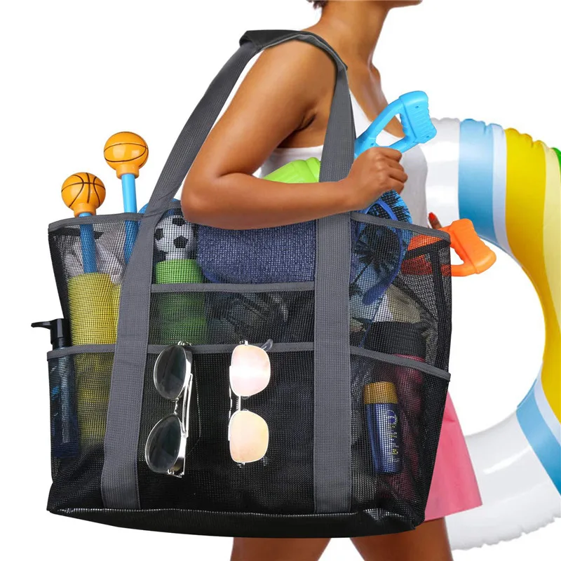 

8 Pockets Summer Large Beach Bag For Towels Mesh Durable Travel Handbag Toys Organizer Waterproof Underwear Swimming Storage Bag