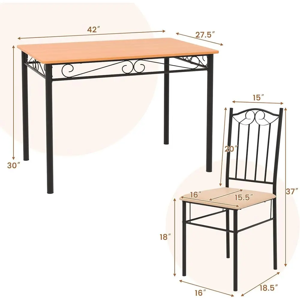 Ensemble de table à manger 4 places avec base en métal et chaises rembourrées, noir et jaune, meubles de cuisine peu encombrants