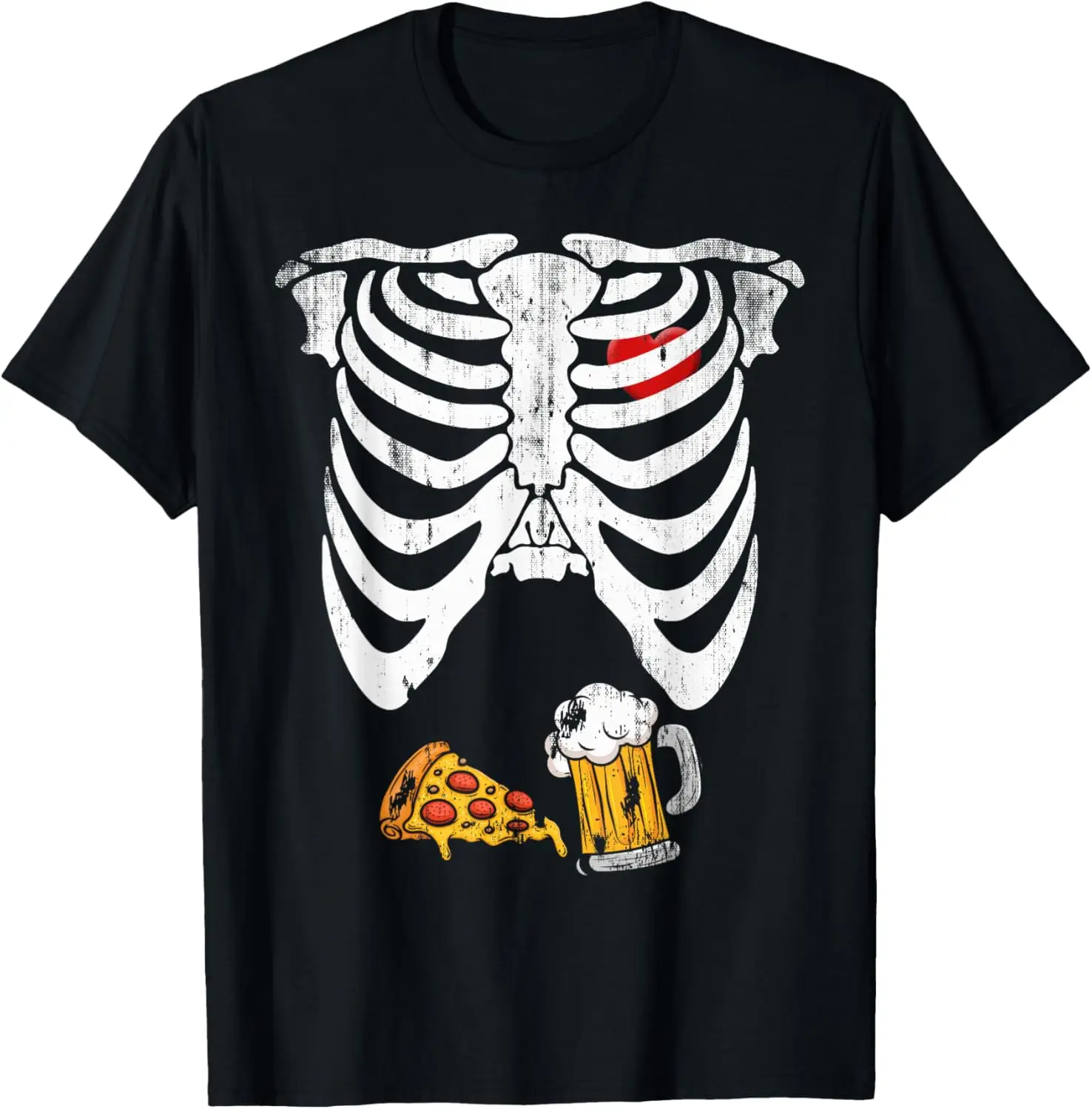 Skeleton Pregnancy Pizza Beer Xray Funny Halloween Soon Dad T-Shirt