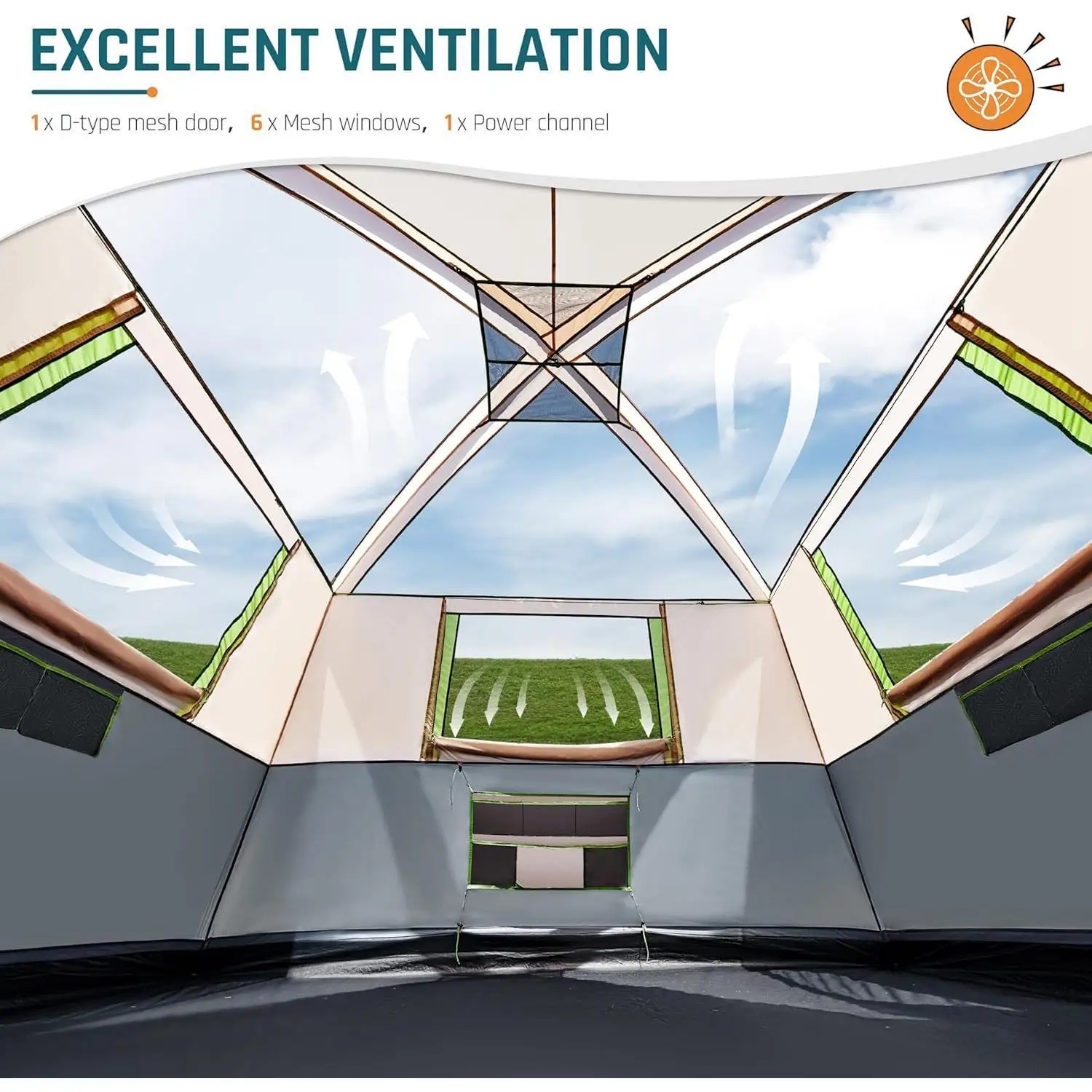 خيمة YOU_Tents للتخييم تتسع لـ 6/10 أشخاص مع شرفة شاشة، خيمة كابينة كبيرة مقاومة للطقس مع حقيبة مطر وحقيبة حمل،