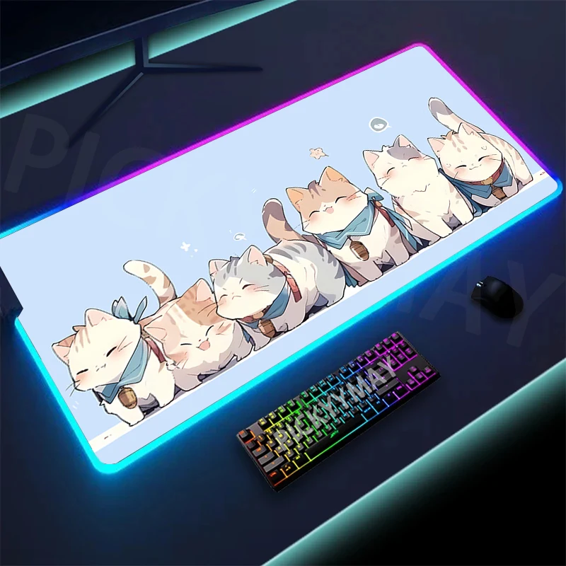 

Cute Cat Large RGB Mouse Pad Gaming Mousepad LED Mouse Mat Gamer Mousepads PC Desk Pads RGB Keyboard Mats XXL 35.4x15.7in