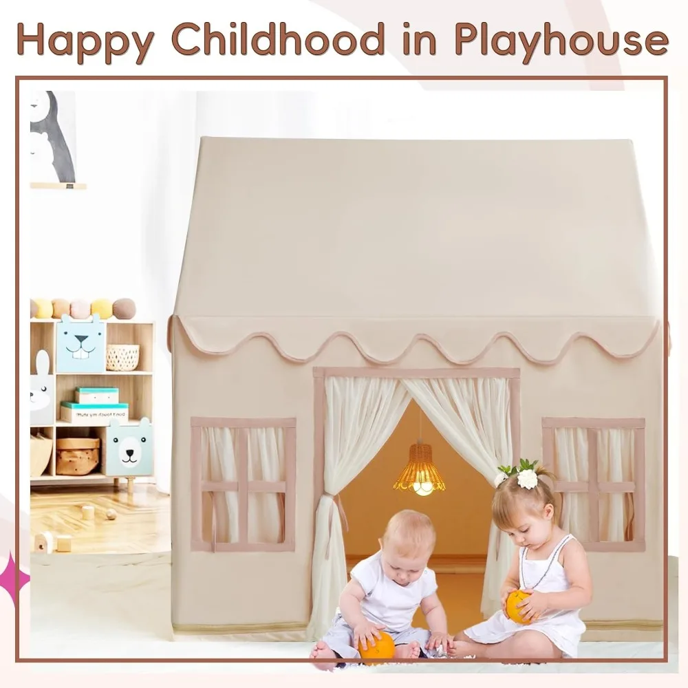 Imagem -05 - Playhouse com Tapete Acolchoado para Criança Brinquedos Grandes para Casa Cream Playhouse com Várias Janelas Interior e Exterior