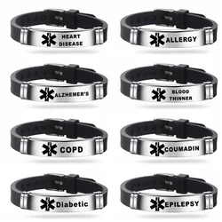 Men's Medical Alert ID Silicone Bracelet ICE Bangles Wristband Adjustable Length For Men Women Child Jewelry Type 1 Diabetes