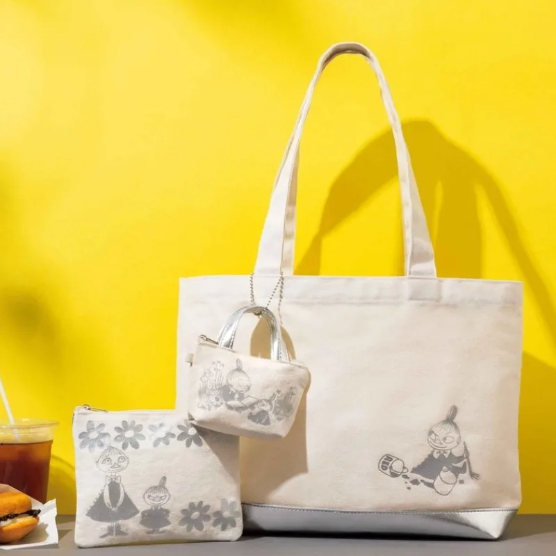 

3PCS Hot Cute Anime Moomins Series Kawaii Canvas Bag Cartoon Creativity Cute Printed Large Capacity Tote Bag Birthday Gift