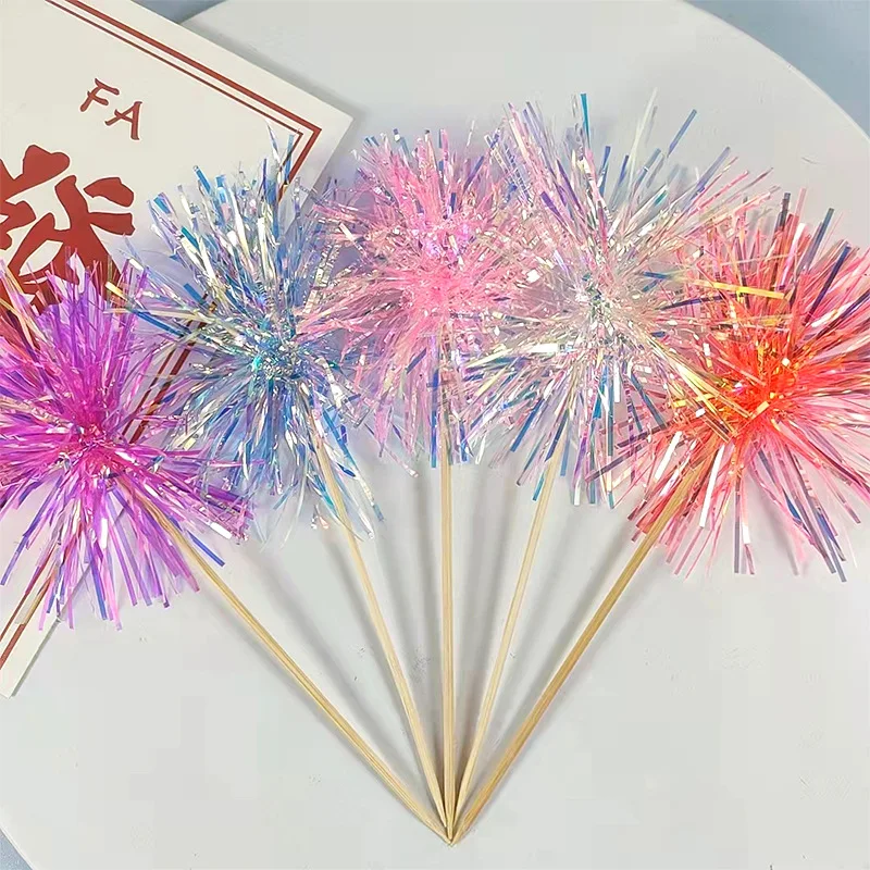 5Pc Glitter Happy Birthday Cake Topper Colorful Fireworks Tassels Cupcake Topper Wedding Baby Shower Baking Dessert Cake Decor