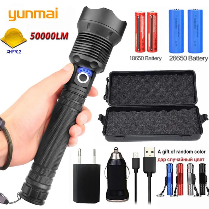 90000 lumens  xhp70.2 hunting most powerful led flashlight rechargeable usb torch cree xhp70 xhp50 18650 or 26650 battery