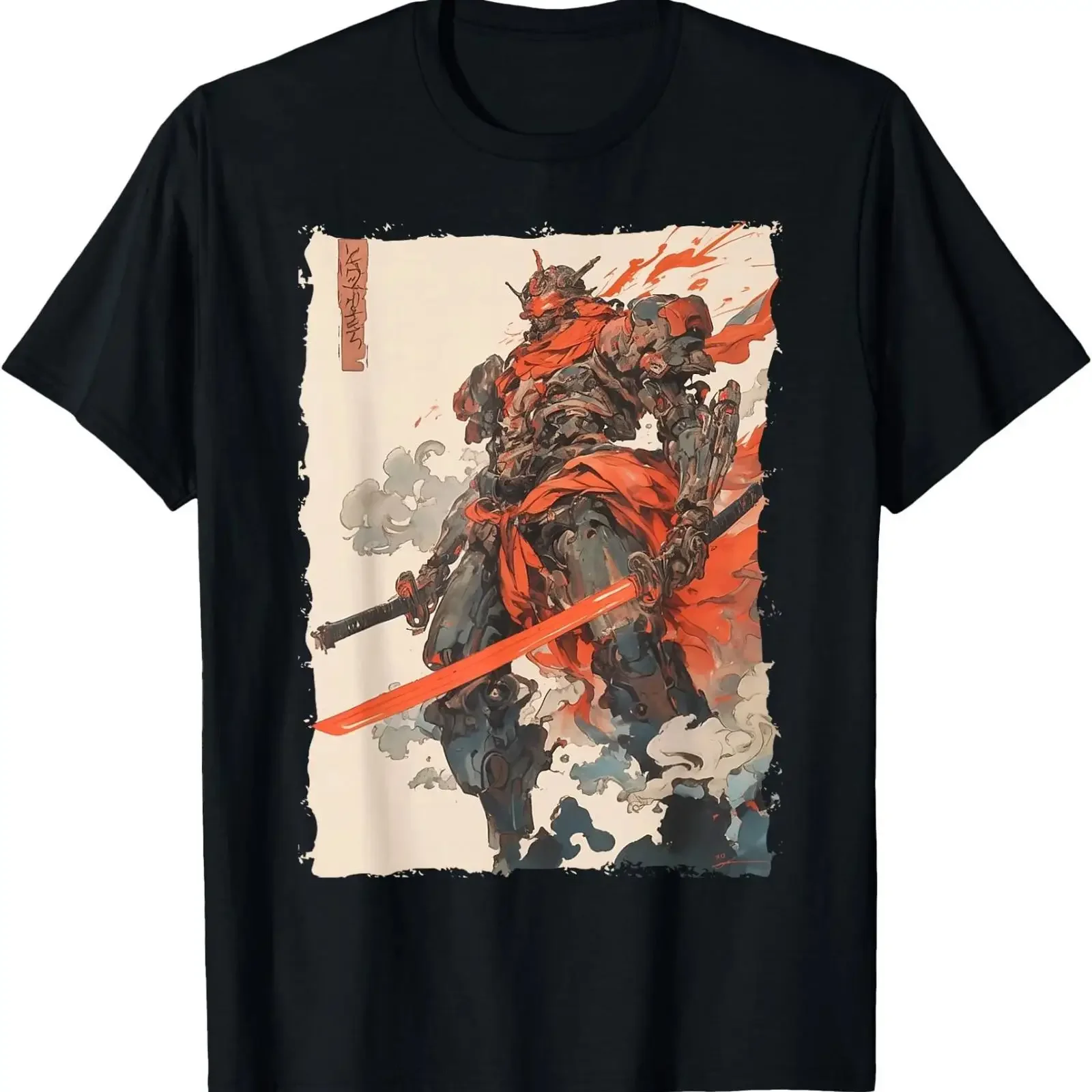 Cyber Samurai Mecha Ronin Futuristic Japan T Shirt vintage Washed fashion Comfortable Breathable designer clothes Unisex