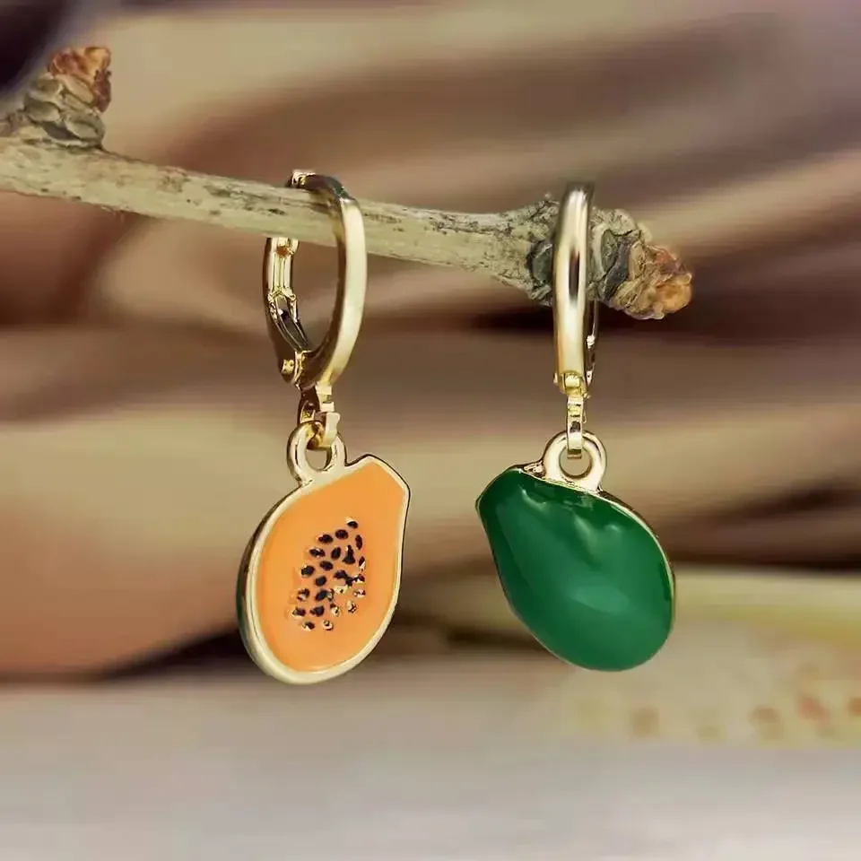 Papaya Enamel Fruit Pendant Dangle Earrings Summer Collection  INS Personality Creative Fruit Charm Earrings Jewelry Gift 2025