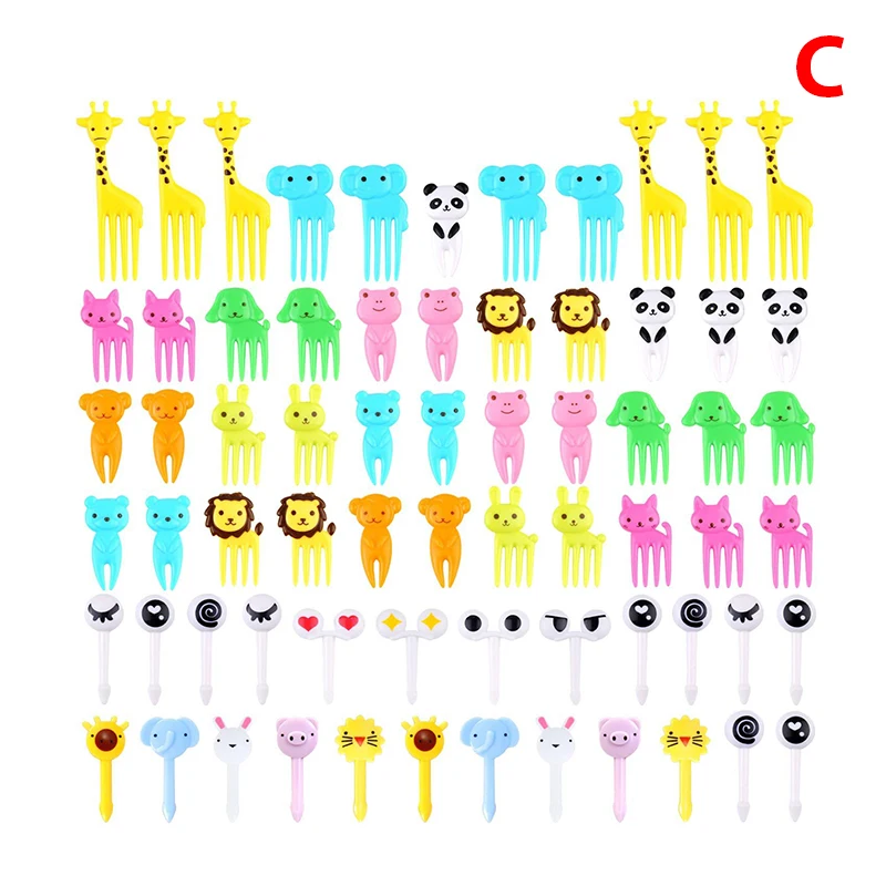 Juego de vajilla Bento para niños pequeños, Mini tenedores de frutas, palillos de dientes, palillos de comida, juego de tenedores de frutas de animales de dibujos animados, 50 piezas, 79 piezas