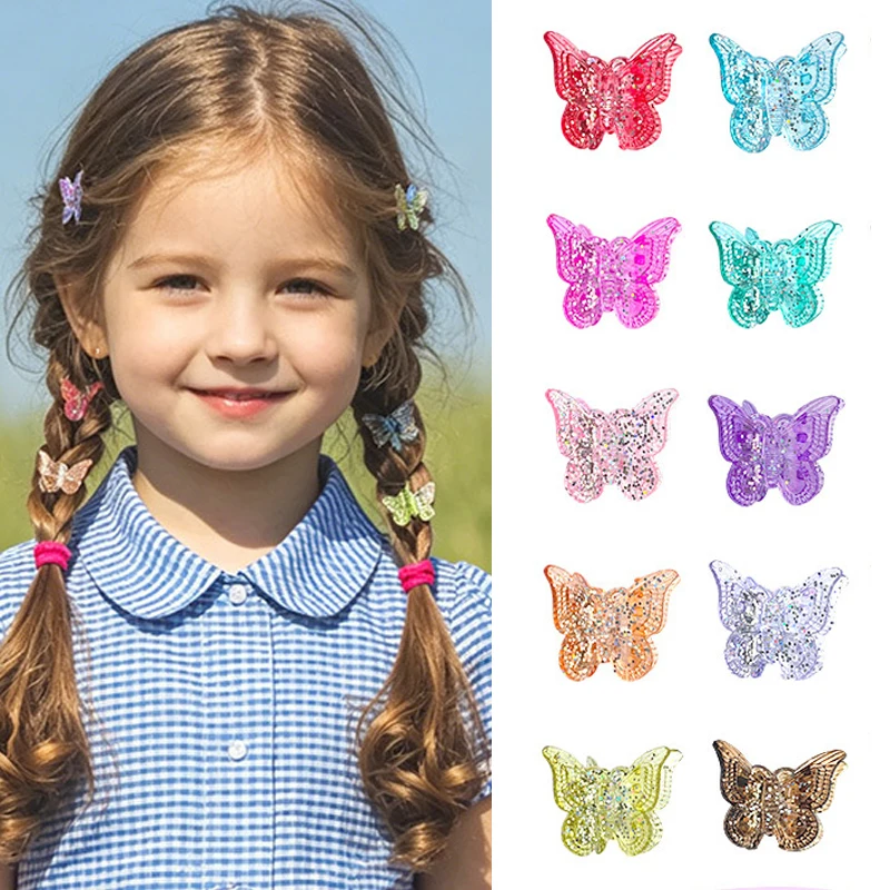 10Pcs Glitter Butterfly Hair Claws Small Mini 1.5*2cm Clips Girls Hair Clamps Crab Barrettes Gripper Hair Accessories Styling