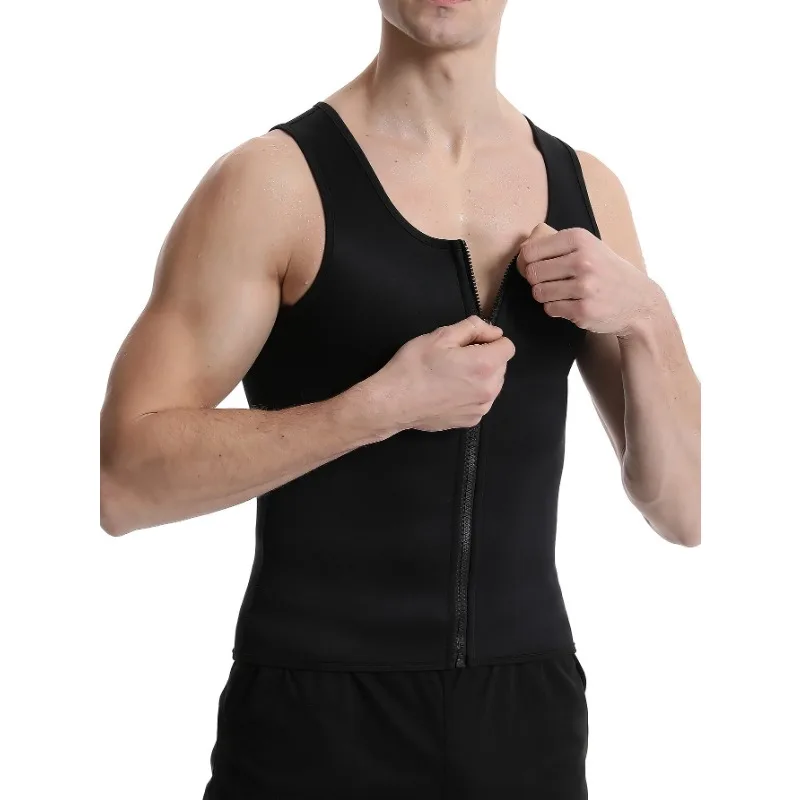 Ropa moldeadora de cuerpo atlético para hombre, chaleco tipo túnica de neopreno, corsé para gimnasio, chaleco con doble cinturón, cárdigan gris con cremallera, ropa de gimnasio