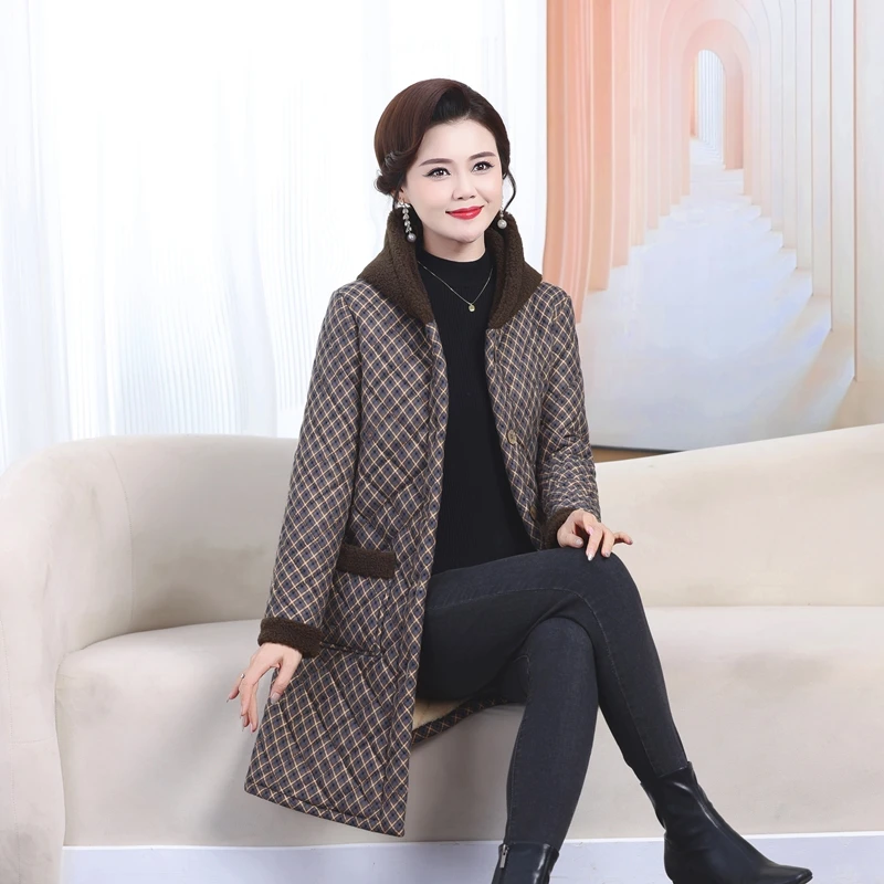 حجم كبير Fce اصطف منتصف طول Jaet المرأة الدفء الرجعية Sle تخفيف طويل Sve ملابس خارجية الشتاء مقنعين سترات