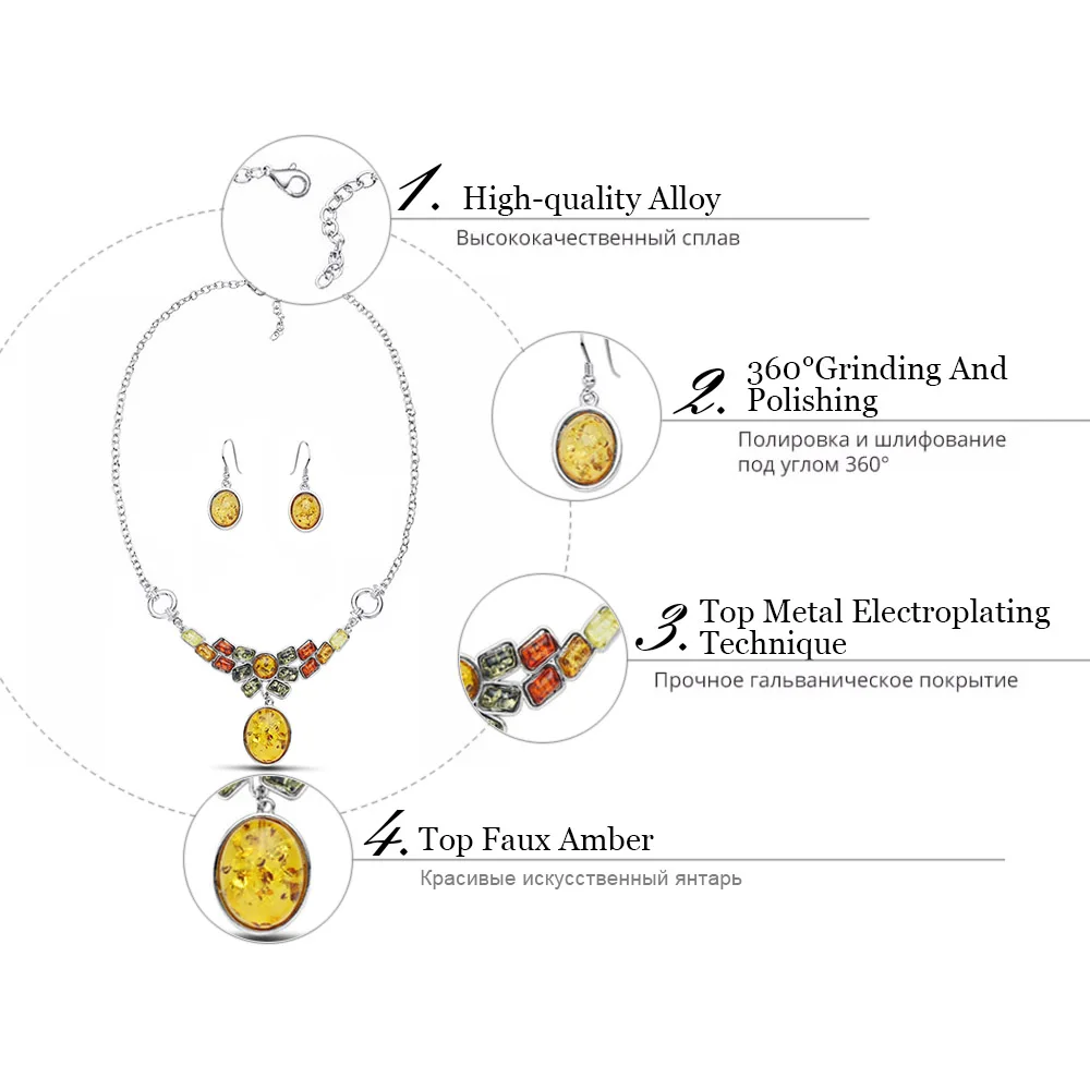 Elegant Chic Colorful Baltic Synthetic Dangle Earring Honey Pendant Necklaces Flower Wedding Jewelry Sets L41501D