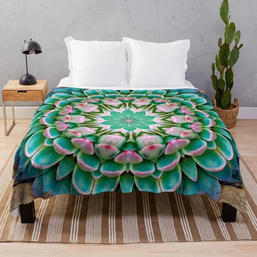 

Succulent Mandala in Fuscia and Green Throw Blanket Lightweight Cozy Blanket for Bed Sofa