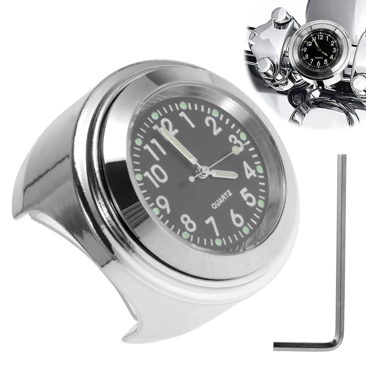 Motorcycle Handlebar Clock Thermometer 7/8in Waterproof Handlebar Clock Watch Racing Thermometer For Harley Honda Yamaha Accesso