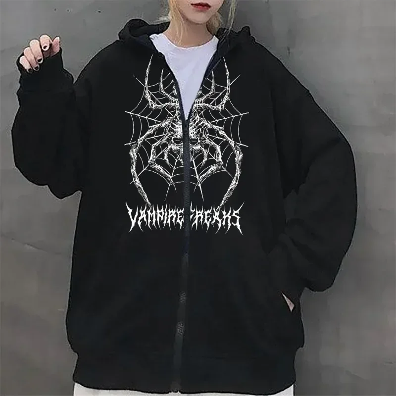 

Autumn Winter Y2k Casual Vintage Gothic Fashion Print Zip Up Hoodies Hip Hop Harajuku Coats Loose Hooded Sweatshirt Women Kpop