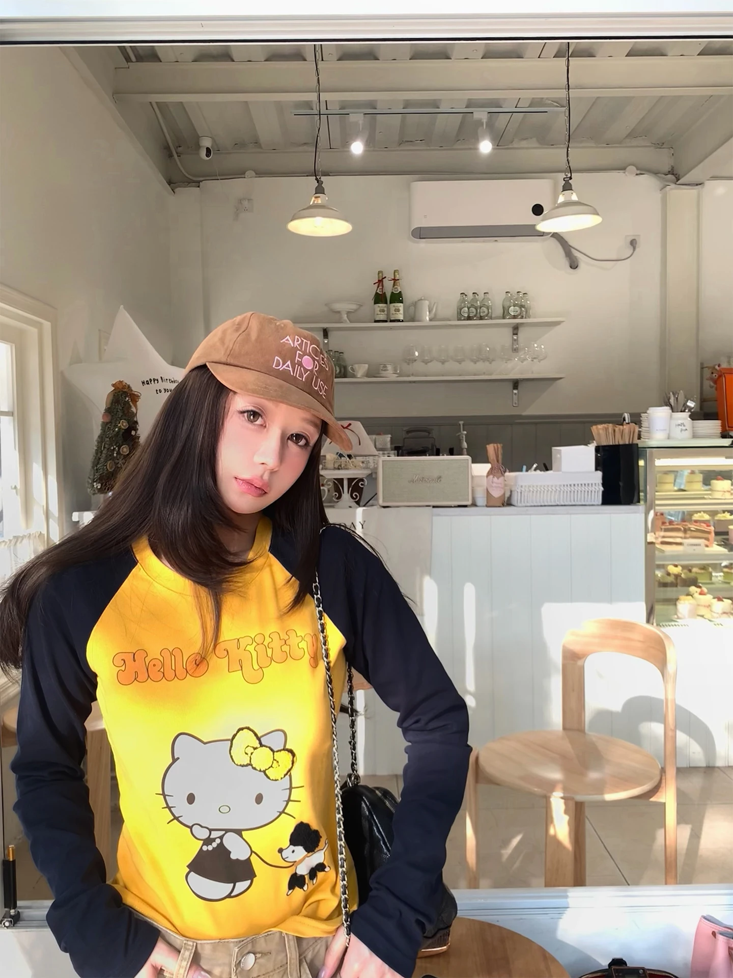 

Xueke Yellow Blue Kit Floing Long Sve Women's Slim Fit T-irt oulder Insert Color Blo Casual Sle round Ne