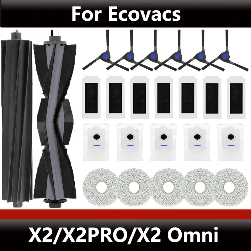 For Ecovacs DEEBOT X2, X2 Omni, X2 PRO: main brush, side brush, filter element, mop cloth, dust collection bag,consumables.Acce