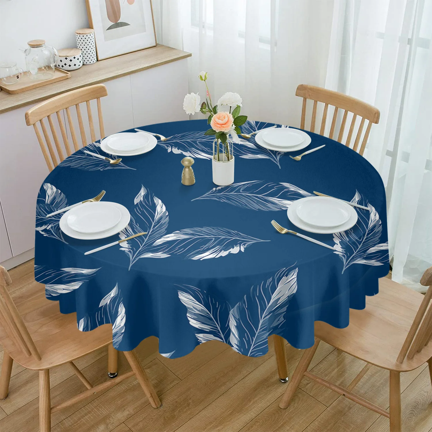 Leaves Hand Painted Watercolor Round Tablecloth Waterproof Wedding Party Table Cover Xmas Dining Table Tablecloth