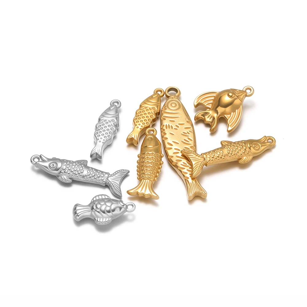 5 Stück Edelstahl-Anhänger in verschiedenen Stilen mit marinen Fischmotiven für DIY-Schmuck, Halsketten, Anhänger, Ohrringe, Armbänder – Detail 2