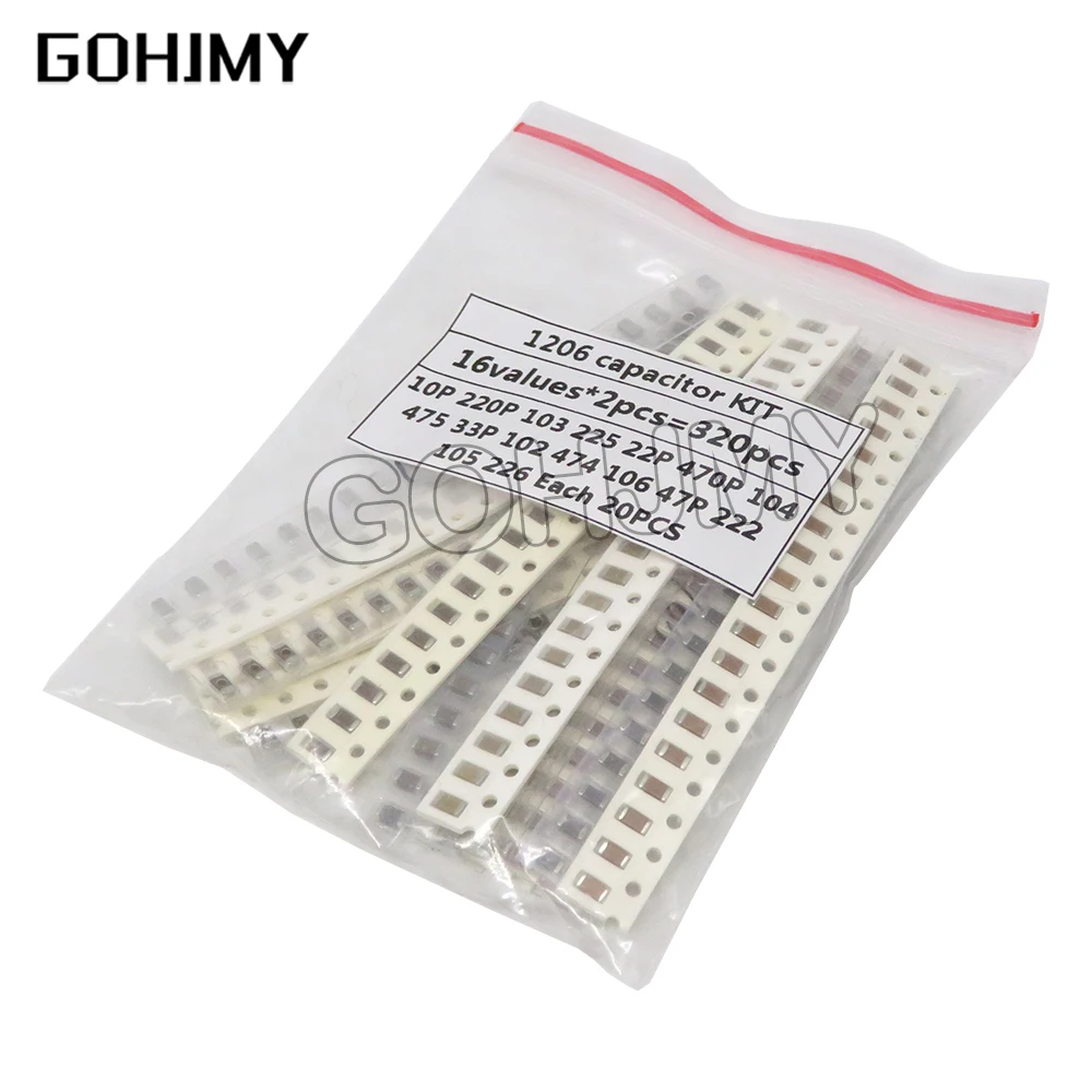 320PCS 720PCS 2500PCS 0603 0805 1206 SMD Capacitor Kit Assorted Kit 16/36/50Values 1PF ~ 1UF Capacitor kit