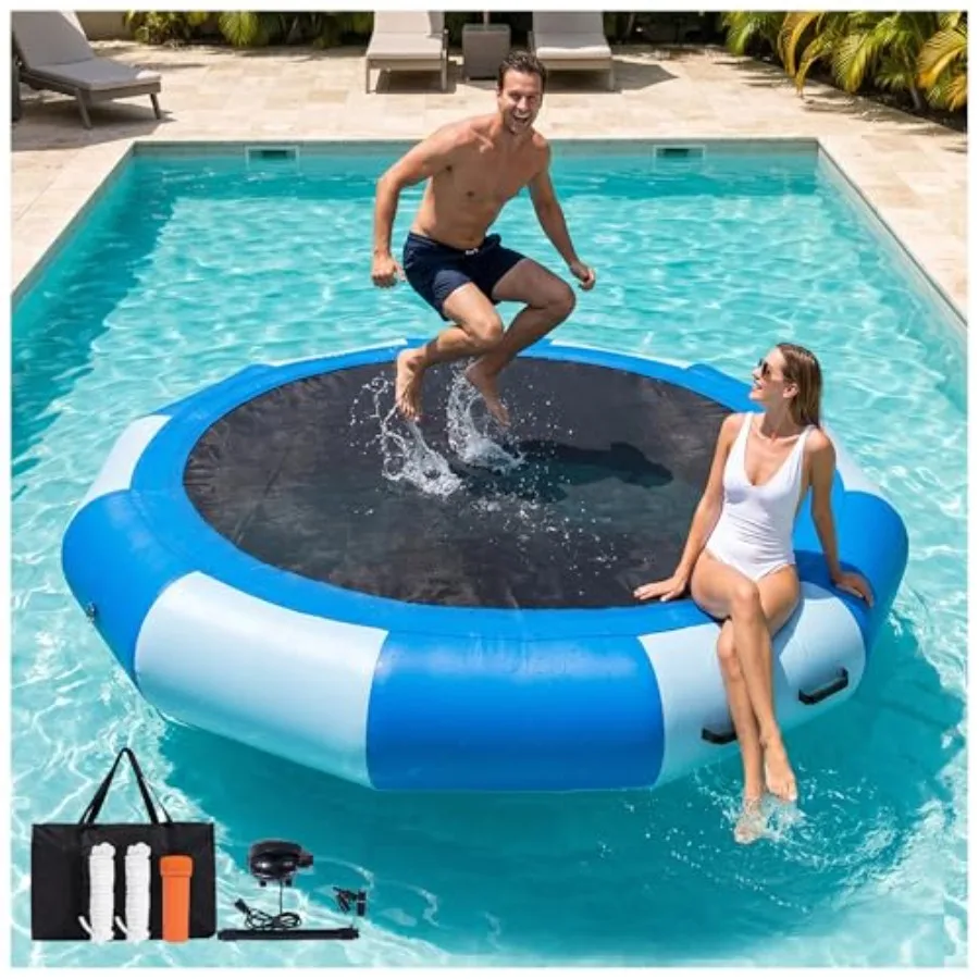 

Inflatable Water Trampoline for Lake Use Heavy Duty PVC Blue 8FT with Pump Ladder for Family and Adult Floating Jumping Platfor