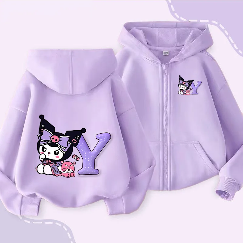 

Kuromi Hoodies Girl Sweatshirt Zipper Jacket Coat Spring Long Sleeve Harajuku Cute Cartoon Casual Clothes Fashion Kids Tops Gift