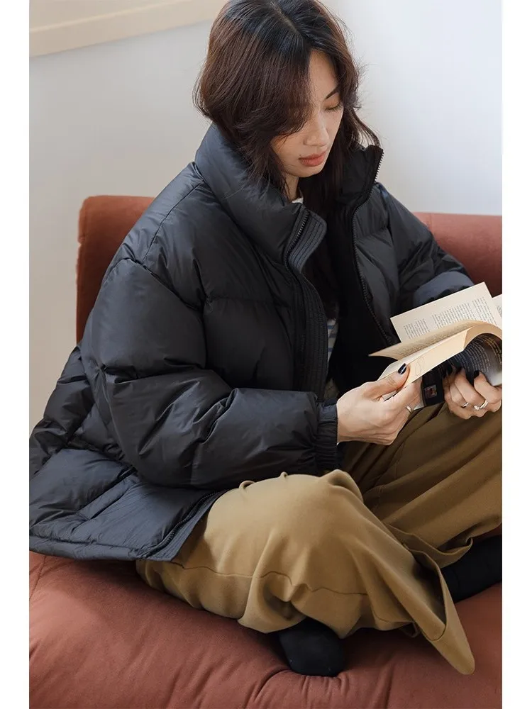 

Lightweight ort Du down Puffer Jaet Bla Stand Collar Bread Sle Women's Winter Coat Warm Casual Fit Lady's Outerwear