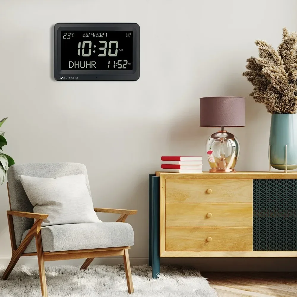 Larger LCD Screen Azan Clock with 8 Athan Sounds Multi-languages Calendars Desktop Decoration Alarm Clock for Muslim Prayer
